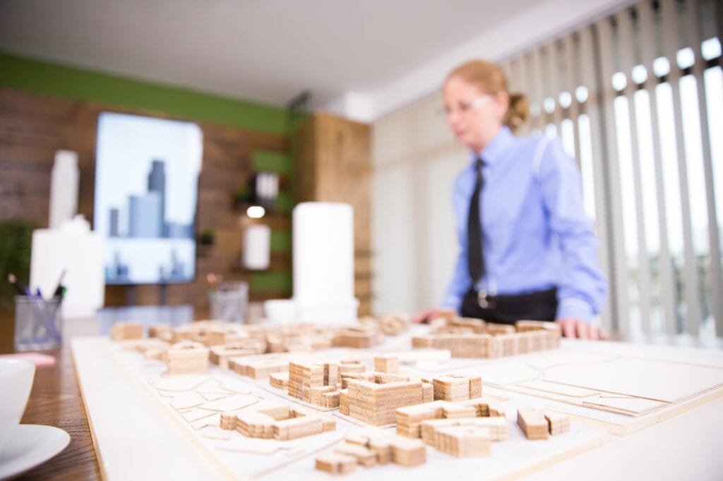 Close up of mini town in a conference room